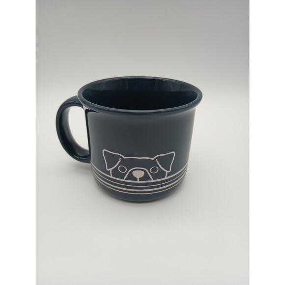 Navy Blue Coffee Mug White Stripes Dog Face Cute Puppy Nose Dog Lover - Picture 3 of 6